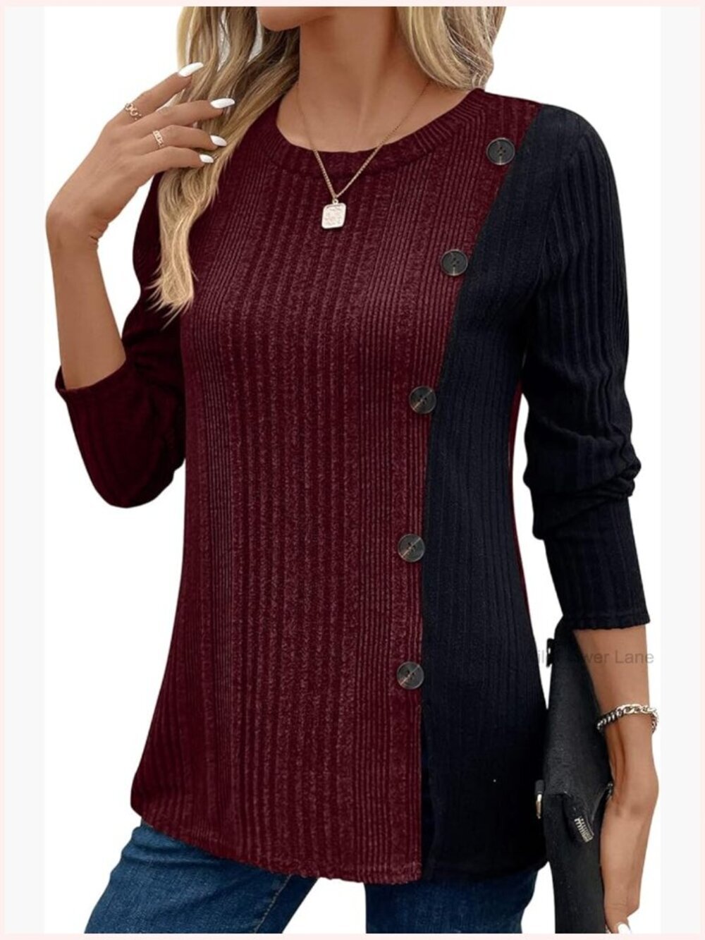 Dressy Casual Contrast Long Sleeve Tunic Blouse Streetwear
